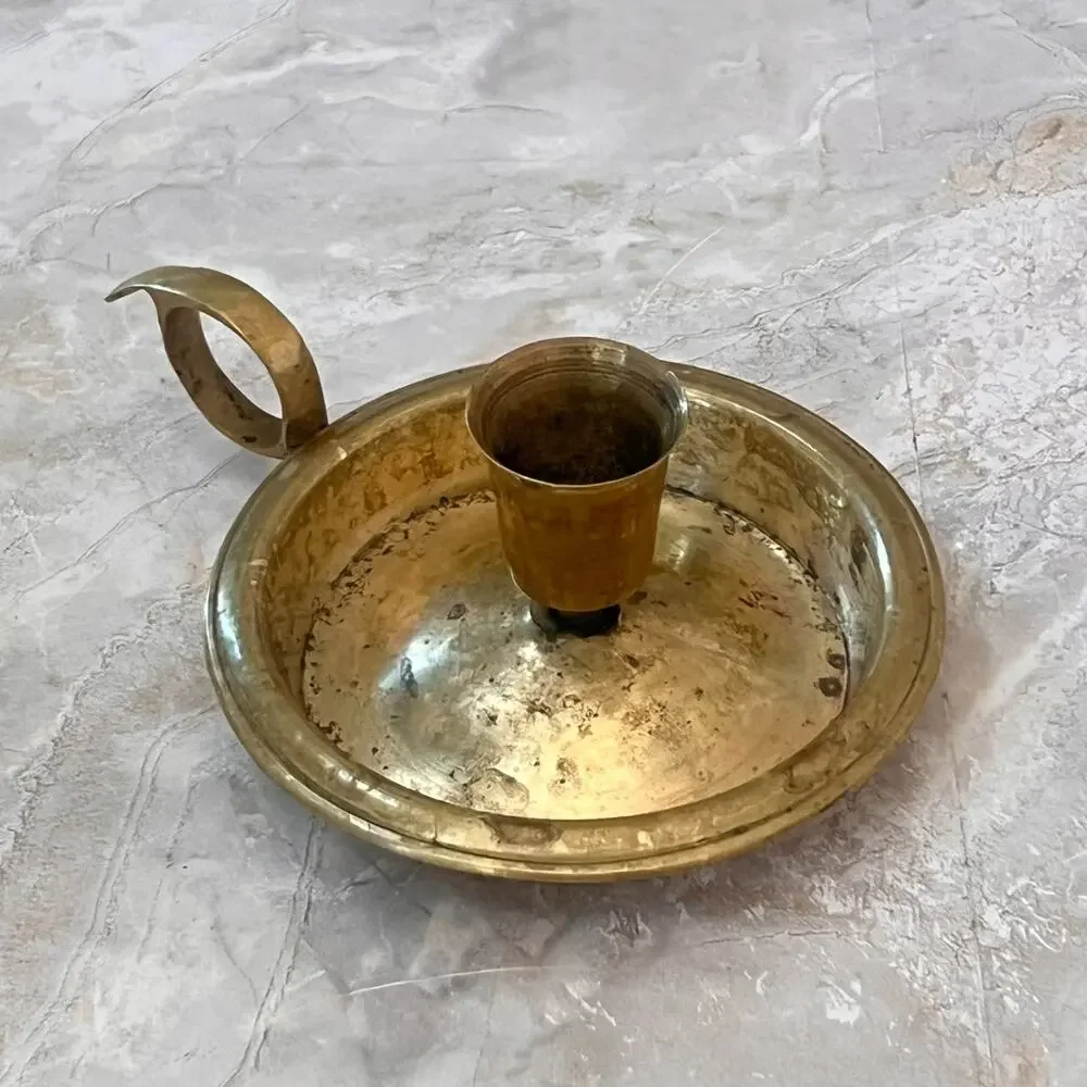 VTG Brass Etched Candlestick Holder Finger Ring 5 in Made in India